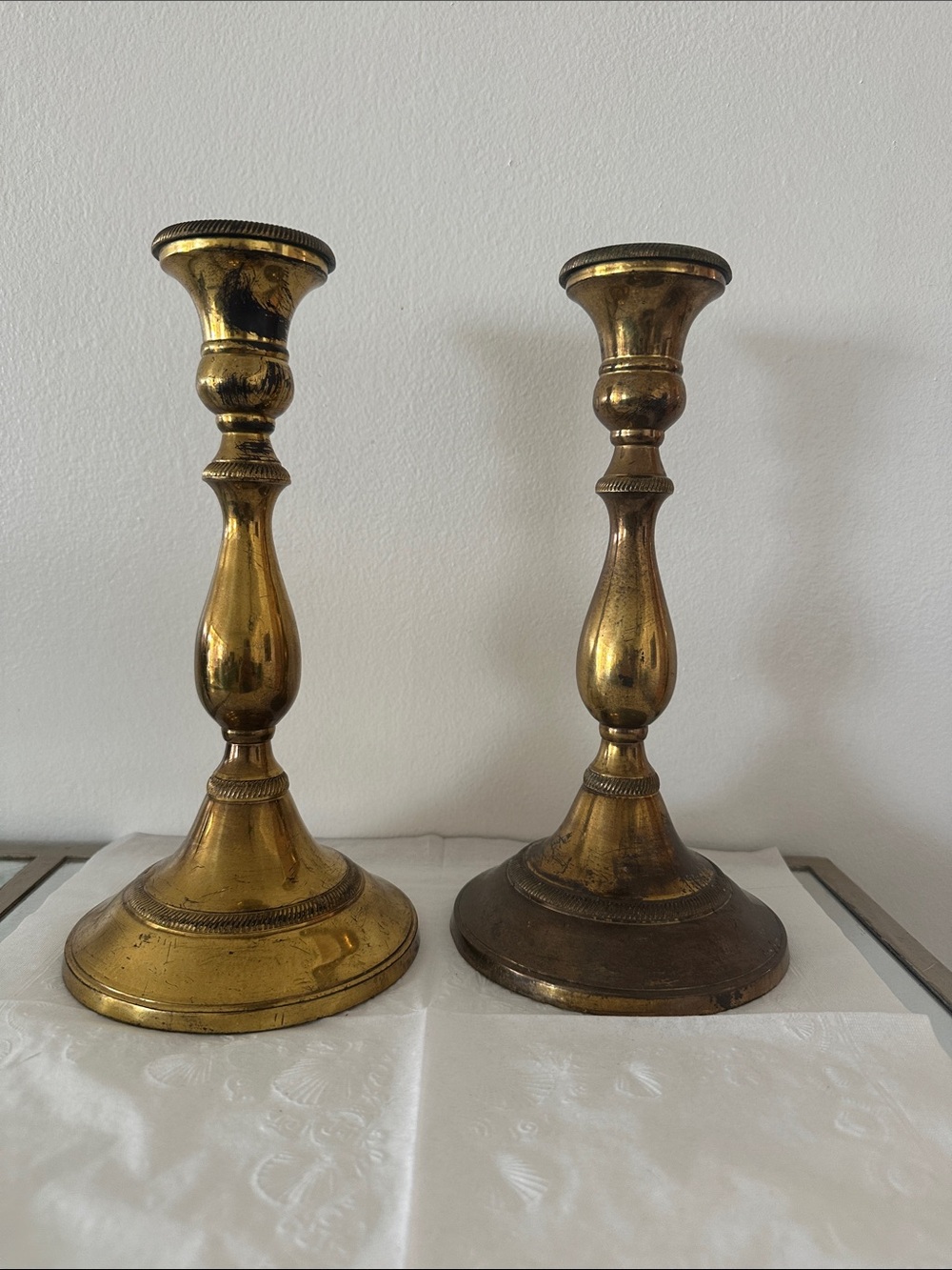 Stiffel, Pair of Brass Candle Holders in Warm Gold Finish